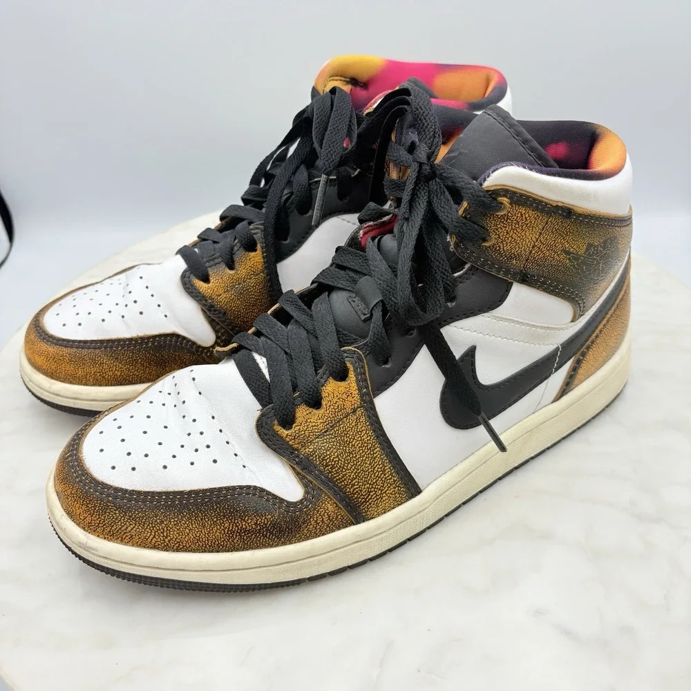 Nike Air Jordan 1 Mid SE Wear Away Shoes DQ8417-071‎ Men's 8 Black Taxi Sail